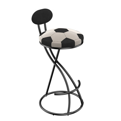 Upholstered S - shaped Barstools Set of 2 Velvet Counter Bar Stools Football Print Round Dining Stool for Kitchen & Living Room (Black Frame & Black Back) - 1st Choice Furniture Direct