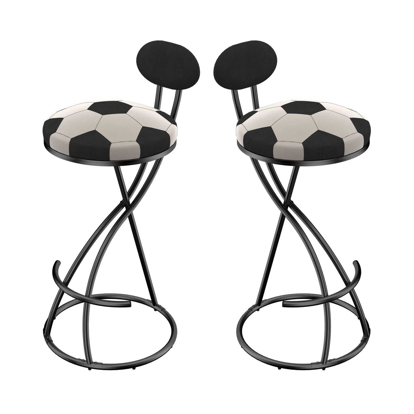 Upholstered S - shaped Barstools Set of 2 Velvet Counter Bar Stools Football Print Round Dining Stool for Kitchen & Living Room (Black Frame & Black Back) - 1st Choice Furniture Direct