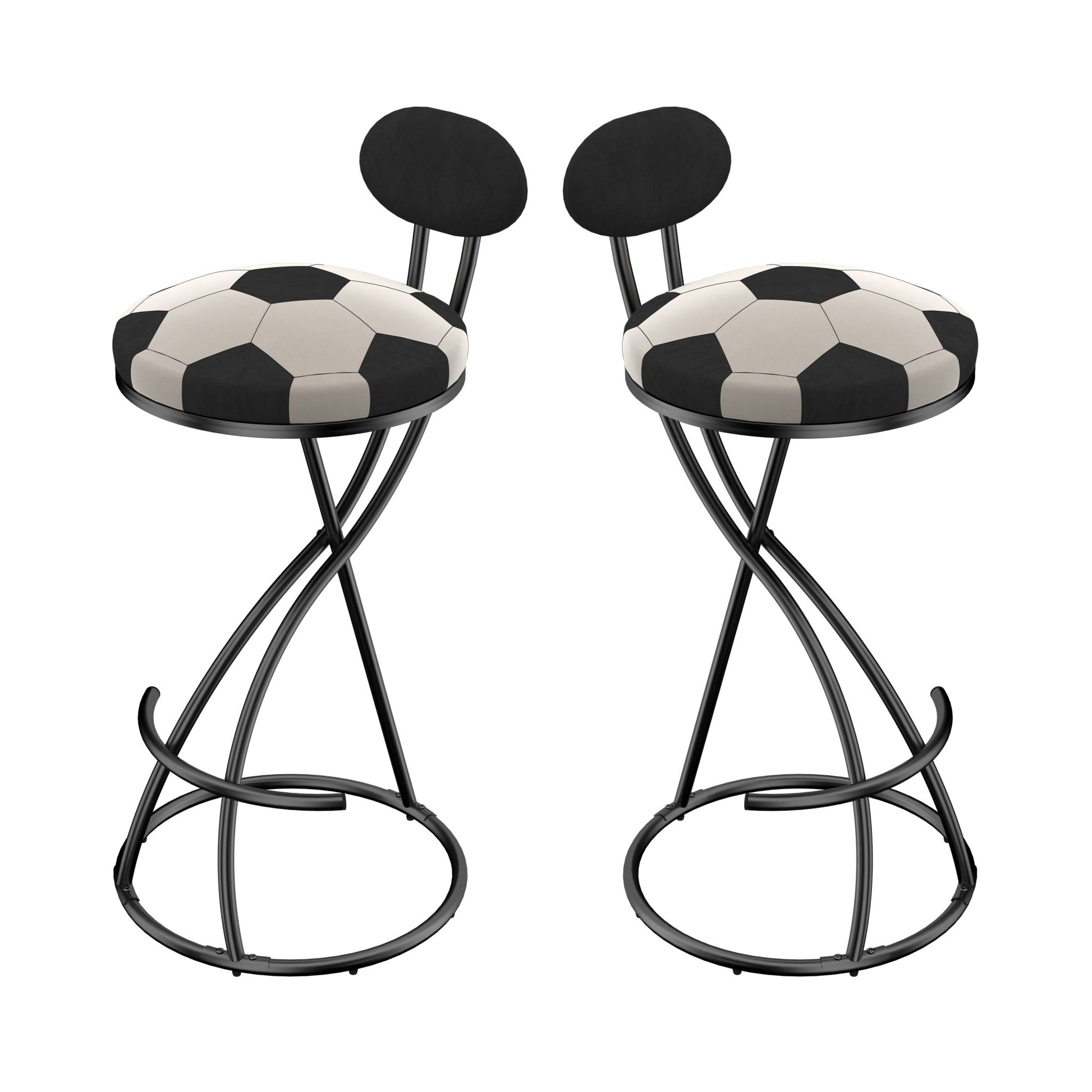 Upholstered S - shaped Barstools Set of 2 Velvet Counter Bar Stools Football Print Round Dining Stool for Kitchen & Living Room (Black Frame & Black Back) - 1st Choice Furniture Direct