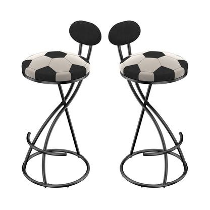 Upholstered S - shaped Barstools Set of 2 Velvet Counter Bar Stools Football Print Round Dining Stool for Kitchen & Living Room (Black Frame & Black Back) - 1st Choice Furniture Direct