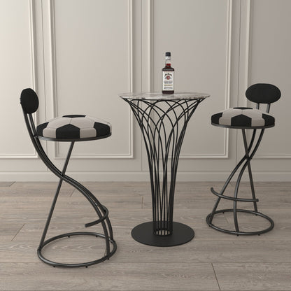 Upholstered S - shaped Barstools Set of 2 Velvet Counter Bar Stools Football Print Round Dining Stool for Kitchen & Living Room (Black Frame & Black Back) - 1st Choice Furniture Direct