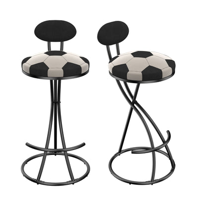 Upholstered S - shaped Barstools Set of 2 Velvet Counter Bar Stools Football Print Round Dining Stool for Kitchen & Living Room (Black Frame & Black Back) - 1st Choice Furniture Direct