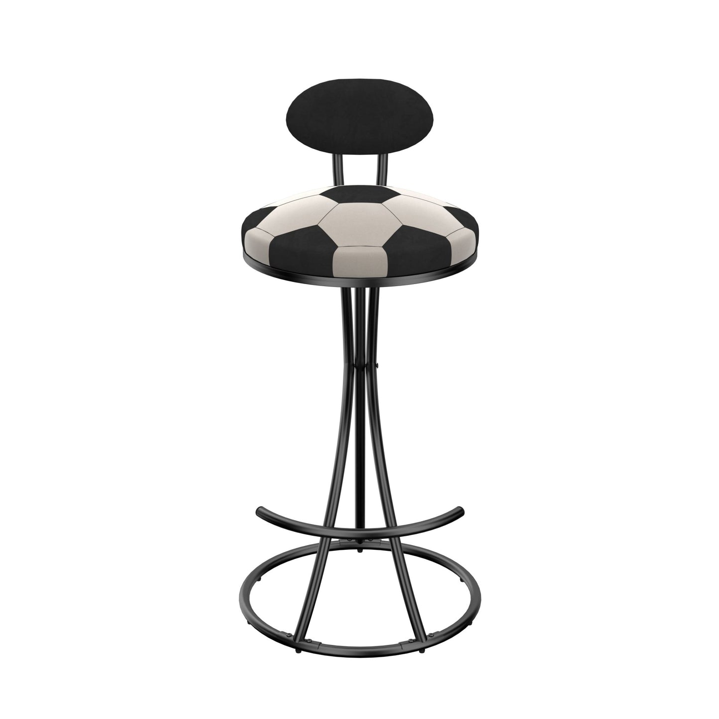 Upholstered S - shaped Barstools Set of 2 Velvet Counter Bar Stools Football Print Round Dining Stool for Kitchen & Living Room (Black Frame & Black Back) - 1st Choice Furniture Direct