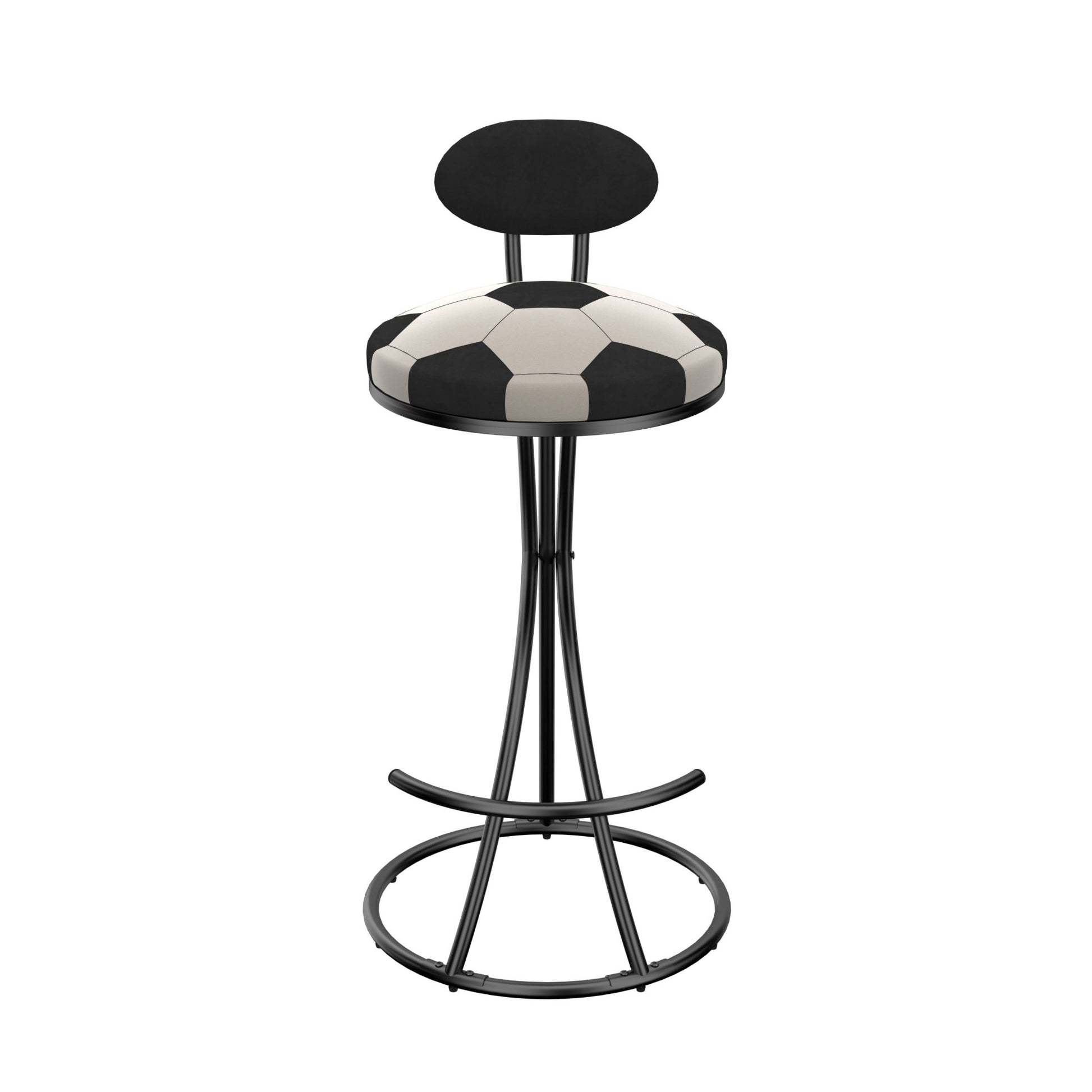 Upholstered S - shaped Barstools Set of 2 Velvet Counter Bar Stools Football Print Round Dining Stool for Kitchen & Living Room (Black Frame & Black Back) - 1st Choice Furniture Direct
