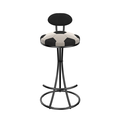 Upholstered S - shaped Barstools Set of 2 Velvet Counter Bar Stools Football Print Round Dining Stool for Kitchen & Living Room (Black Frame & Black Back) - 1st Choice Furniture Direct