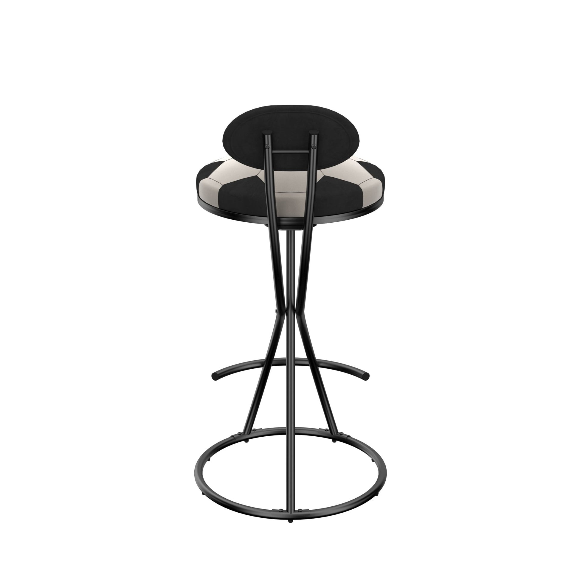 Upholstered S - shaped Barstools Set of 2 Velvet Counter Bar Stools Football Print Round Dining Stool for Kitchen & Living Room (Black Frame & Black Back) - 1st Choice Furniture Direct
