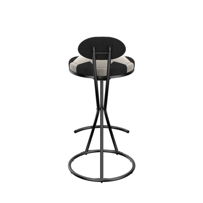 Upholstered S - shaped Barstools Set of 2 Velvet Counter Bar Stools Football Print Round Dining Stool for Kitchen & Living Room (Black Frame & Black Back) - 1st Choice Furniture Direct