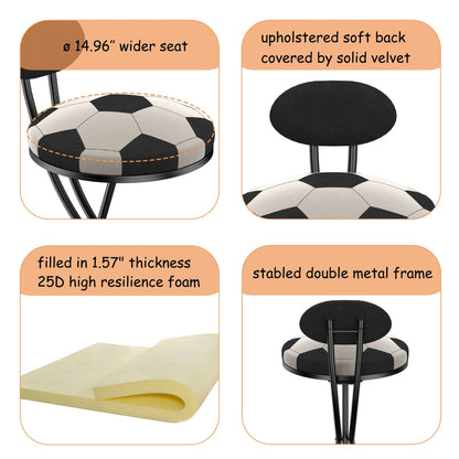 Upholstered S - shaped Barstools Set of 2 Velvet Counter Bar Stools Football Print Round Dining Stool for Kitchen & Living Room (Black Frame & Black Back) - 1st Choice Furniture Direct