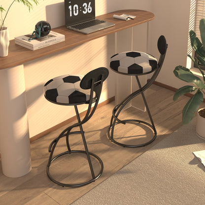 Upholstered S - shaped Barstools Set of 2 Velvet Counter Bar Stools Football Print Round Dining Stool for Kitchen & Living Room (Black Frame & Black Back) - 1st Choice Furniture Direct