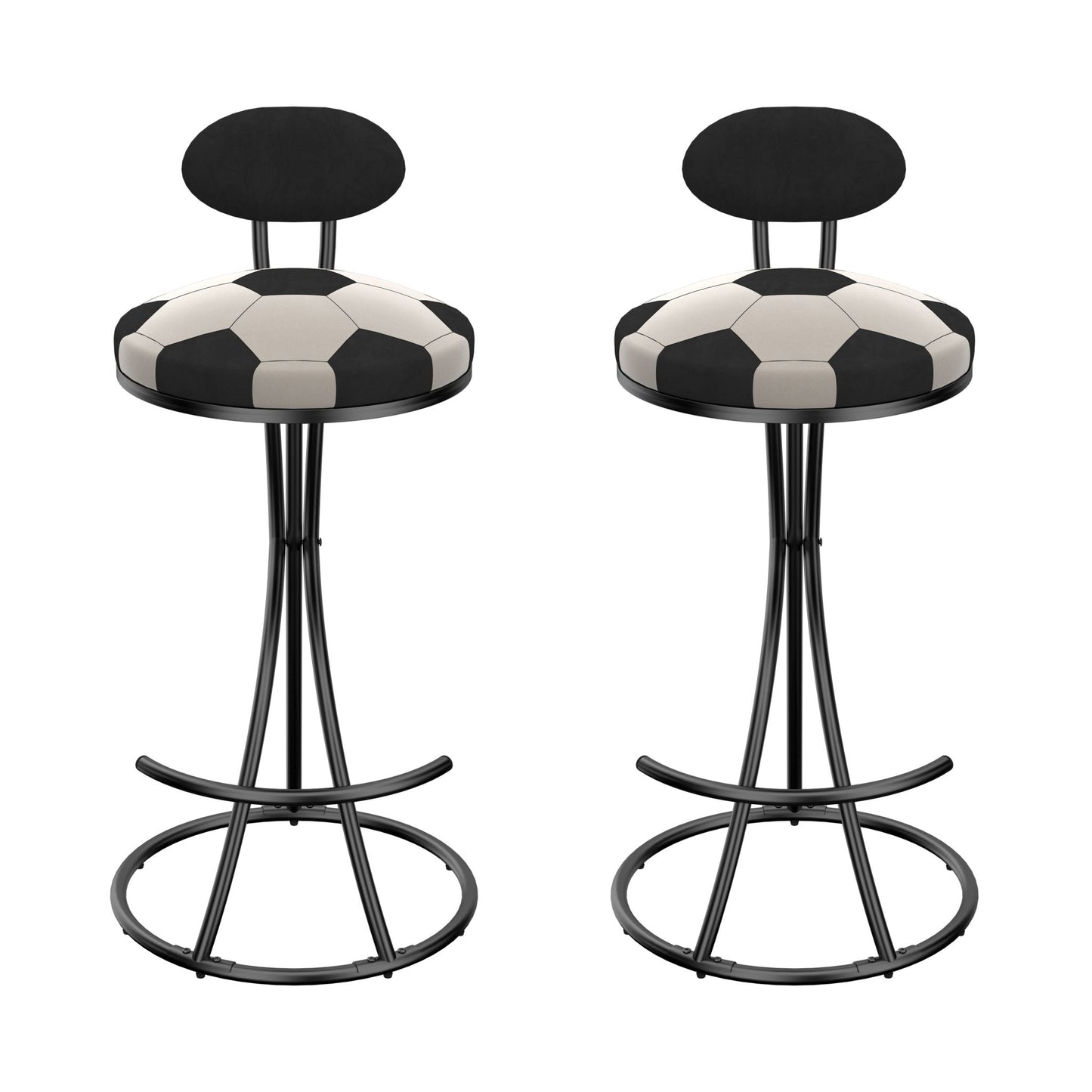 Upholstered S - shaped Barstools Set of 2 Velvet Counter Bar Stools Football Print Round Dining Stool for Kitchen & Living Room (Black Frame & Black Back) - 1st Choice Furniture Direct