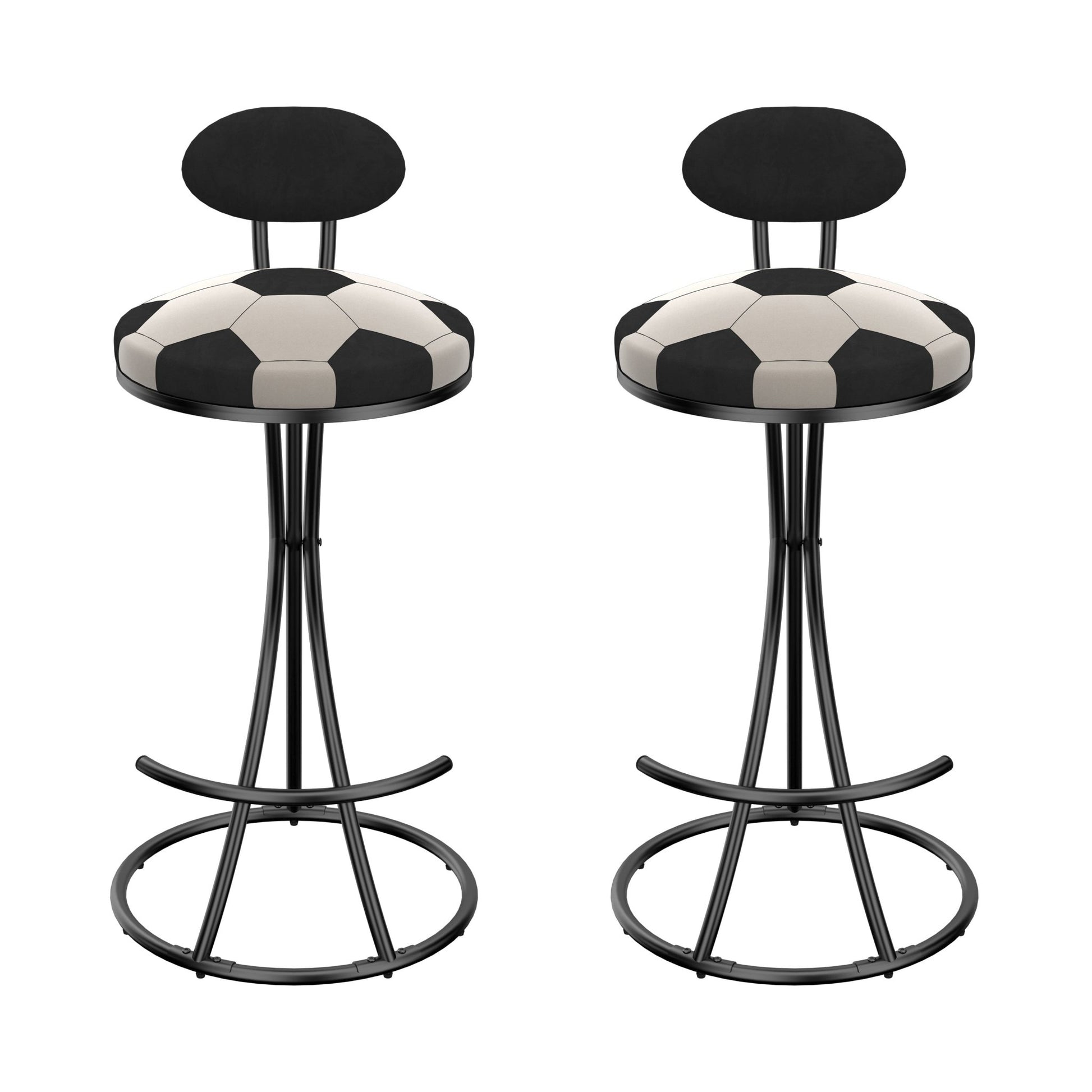 Upholstered S - shaped Barstools Set of 2 Velvet Counter Bar Stools Football Print Round Dining Stool for Kitchen & Living Room (Black Frame & Black Back) - 1st Choice Furniture Direct