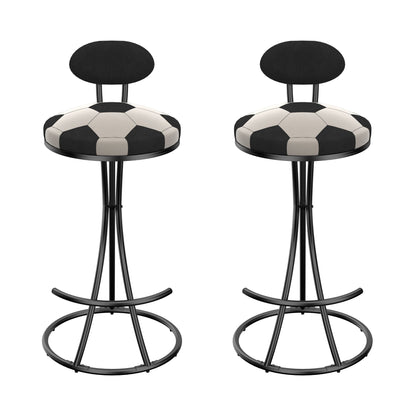 Upholstered S - shaped Barstools Set of 2 Velvet Counter Bar Stools Football Print Round Dining Stool for Kitchen & Living Room (Black Frame & Black Back) - 1st Choice Furniture Direct