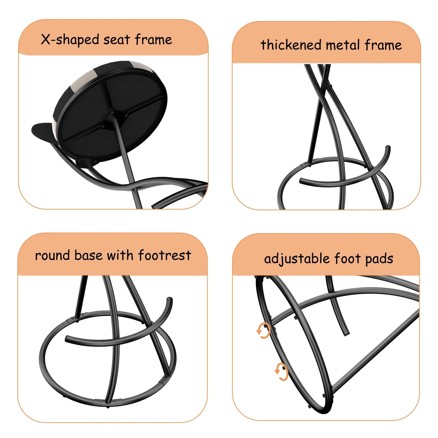 Upholstered S - shaped Barstools Set of 2 Velvet Counter Bar Stools Football Print Round Dining Stool for Kitchen & Living Room (Black Frame & Black Back) - 1st Choice Furniture Direct