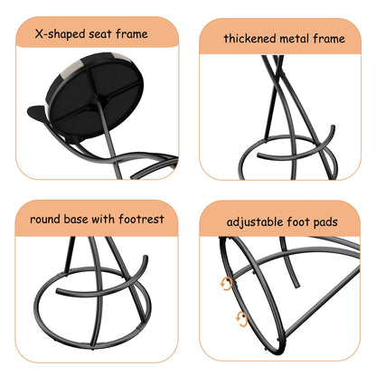 Upholstered S - shaped Barstools Set of 2 Velvet Counter Bar Stools Football Print Round Dining Stool for Kitchen & Living Room (Black Frame & Black Back) - 1st Choice Furniture Direct