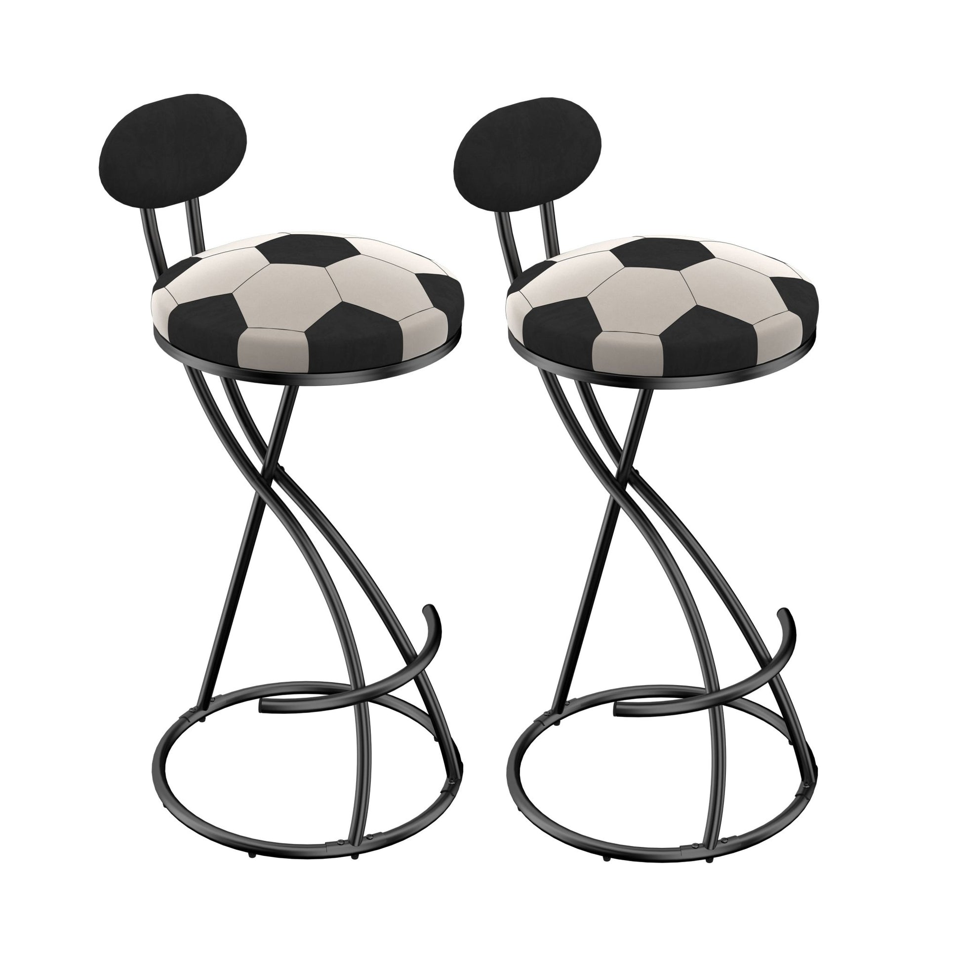 Upholstered S - shaped Barstools Set of 2 Velvet Counter Bar Stools Football Print Round Dining Stool for Kitchen & Living Room (Black Frame & Black Back) - 1st Choice Furniture Direct