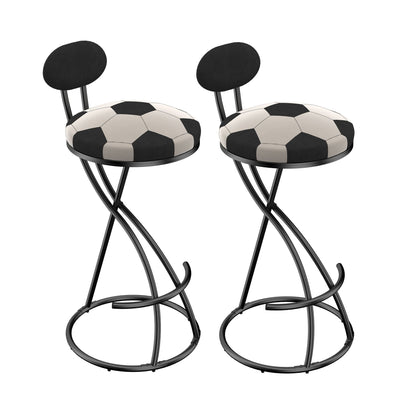 Upholstered S - shaped Barstools Set of 2 Velvet Counter Bar Stools Football Print Round Dining Stool for Kitchen & Living Room (Black Frame & Black Back) - 1st Choice Furniture Direct