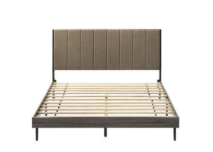 Valdemar Brown Fabric & Weathered Gray Finish Queen Bed - 1st Choice Furniture Direct