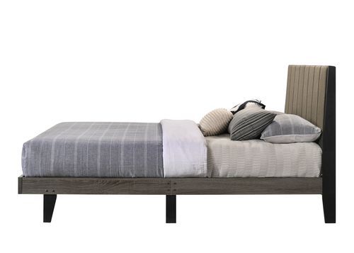 Valdemar Brown Fabric & Weathered Gray Finish Queen Bed - 1st Choice Furniture Direct