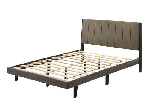 Valdemar Brown Fabric & Weathered Gray Finish Queen Bed - 1st Choice Furniture Direct