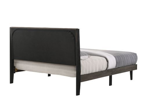 Valdemar Brown Fabric & Weathered Gray Finish Queen Bed - 1st Choice Furniture Direct