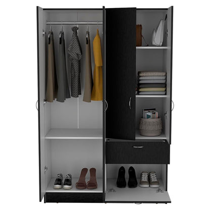 Vaupes Armoire, Double Door Cabinet, One Drawer, Five Interior Shelves, Rod - Black / White - 1st Choice Furniture Direct