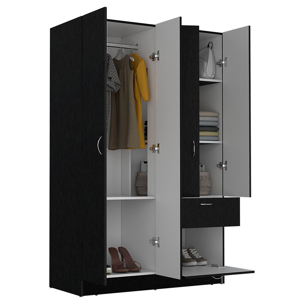 Vaupes Armoire, Double Door Cabinet, One Drawer, Five Interior Shelves, Rod - Black / White - 1st Choice Furniture Direct