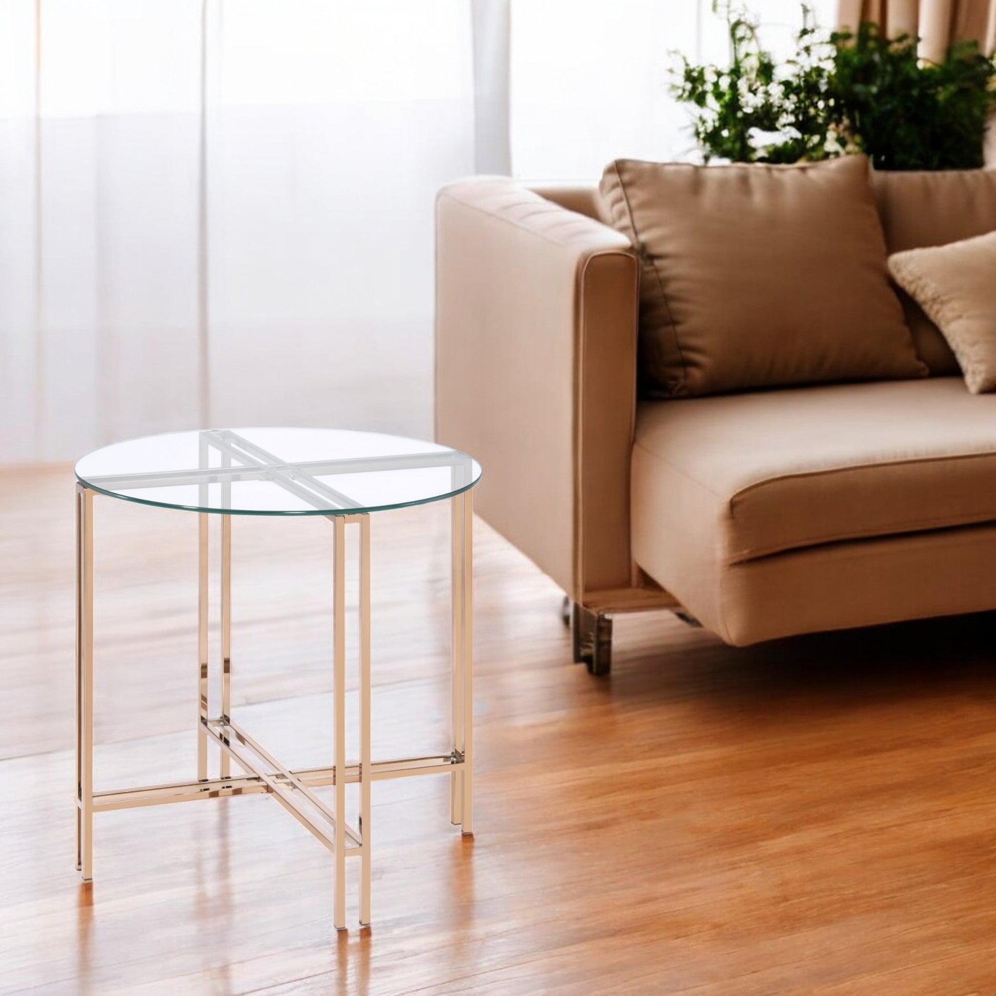 Veises Clear Glass Top with Champagne Finish End Table - 1st Choice Furniture Direct