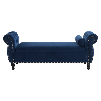 Velvet Multifunctional Storage Ottoman Bench with Pillow, Navy Blue, Luxurious Upholstery, Spacious Design - 1st Choice Furniture Direct
