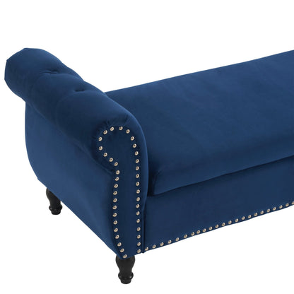 Velvet Multifunctional Storage Ottoman Bench with Pillow, Navy Blue, Luxurious Upholstery, Spacious Design - 1st Choice Furniture Direct