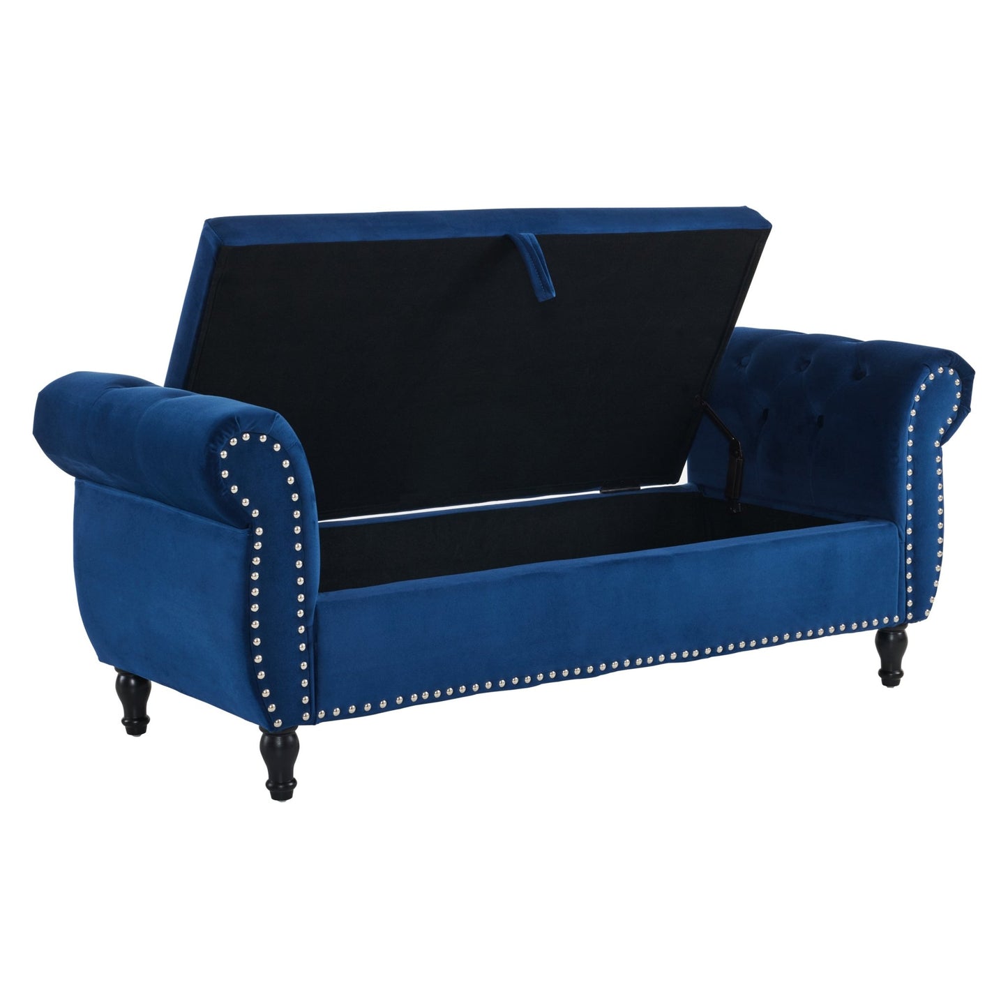 Velvet Multifunctional Storage Ottoman Bench with Pillow, Navy Blue, Luxurious Upholstery, Spacious Design - 1st Choice Furniture Direct