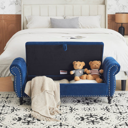 Velvet Multifunctional Storage Ottoman Bench with Pillow, Navy Blue, Luxurious Upholstery, Spacious Design - 1st Choice Furniture Direct