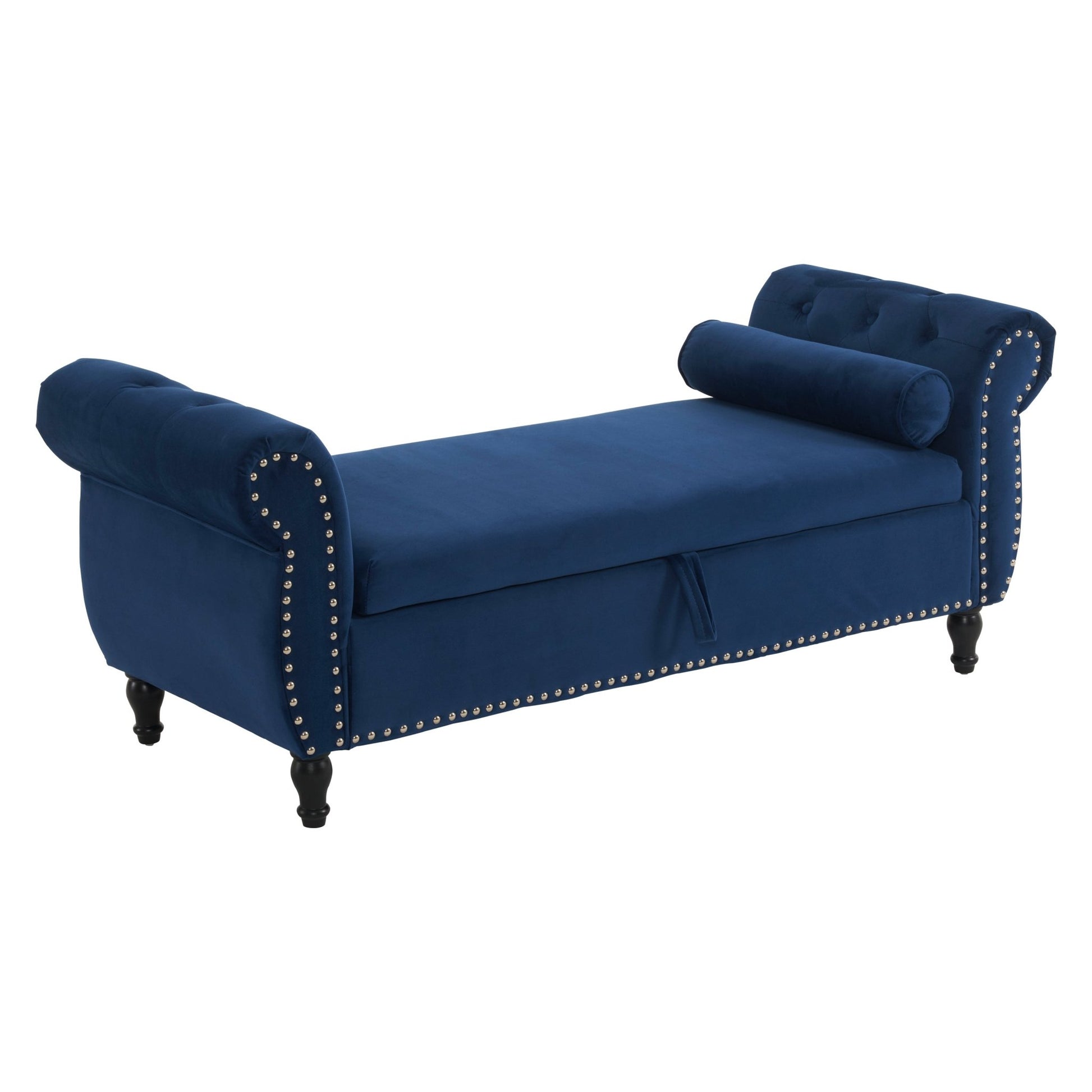 Velvet Multifunctional Storage Ottoman Bench with Pillow, Navy Blue, Luxurious Upholstery, Spacious Design - 1st Choice Furniture Direct