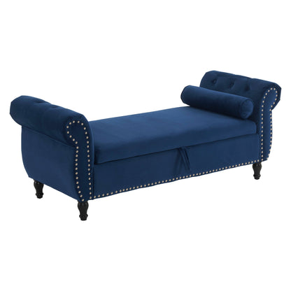Velvet Multifunctional Storage Ottoman Bench with Pillow, Navy Blue, Luxurious Upholstery, Spacious Design - 1st Choice Furniture Direct