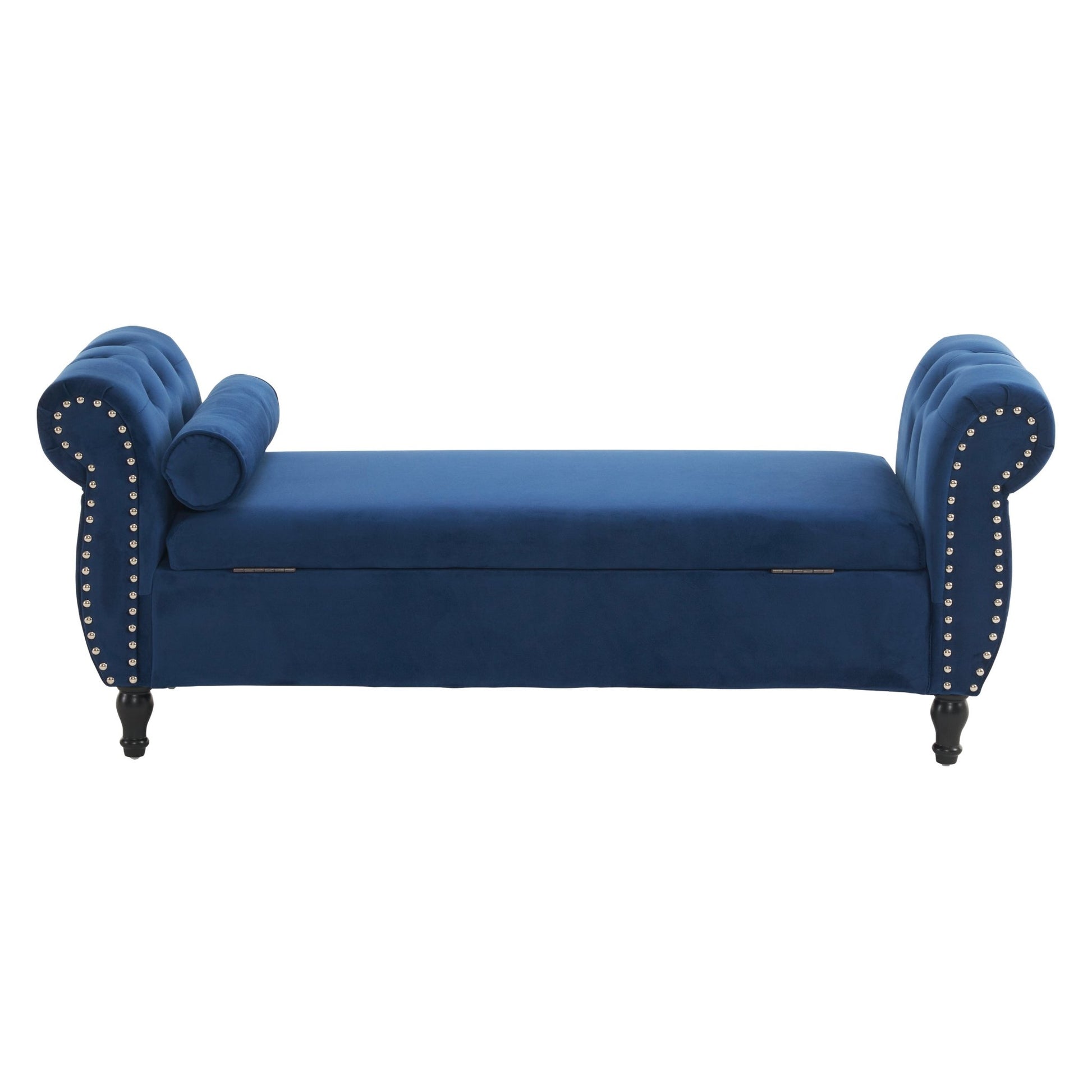 Velvet Multifunctional Storage Ottoman Bench with Pillow, Navy Blue, Luxurious Upholstery, Spacious Design - 1st Choice Furniture Direct