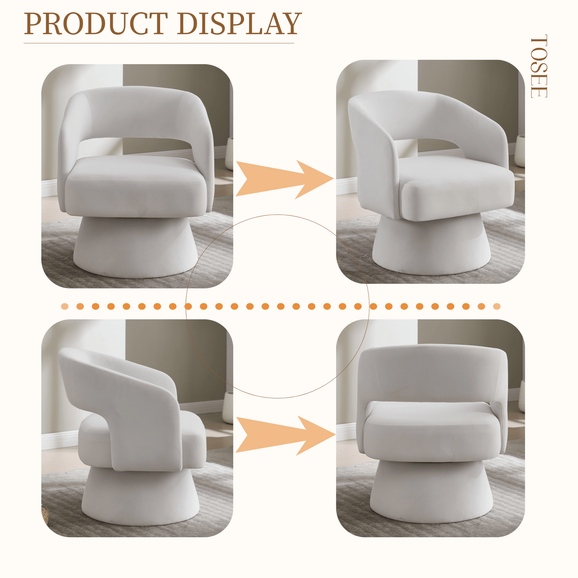 Velvet Swivel Barrel Chair with 360 - Degree Rotation, Beige Modern Accent Armchair for Living Room Bedroom Reception Space - 1st Choice Furniture Direct