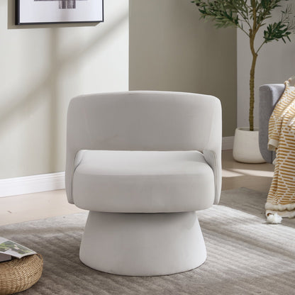 Velvet Swivel Barrel Chair with 360 - Degree Rotation, Beige Modern Accent Armchair for Living Room Bedroom Reception Space - 1st Choice Furniture Direct