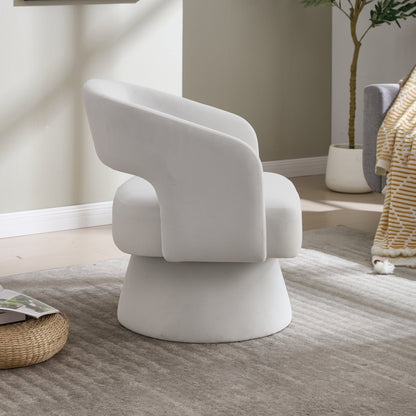 Velvet Swivel Barrel Chair with 360 - Degree Rotation, Beige Modern Accent Armchair for Living Room Bedroom Reception Space - 1st Choice Furniture Direct