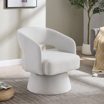 Velvet Swivel Barrel Chair with 360 - Degree Rotation, Beige Modern Accent Armchair for Living Room Bedroom Reception Space - 1st Choice Furniture Direct