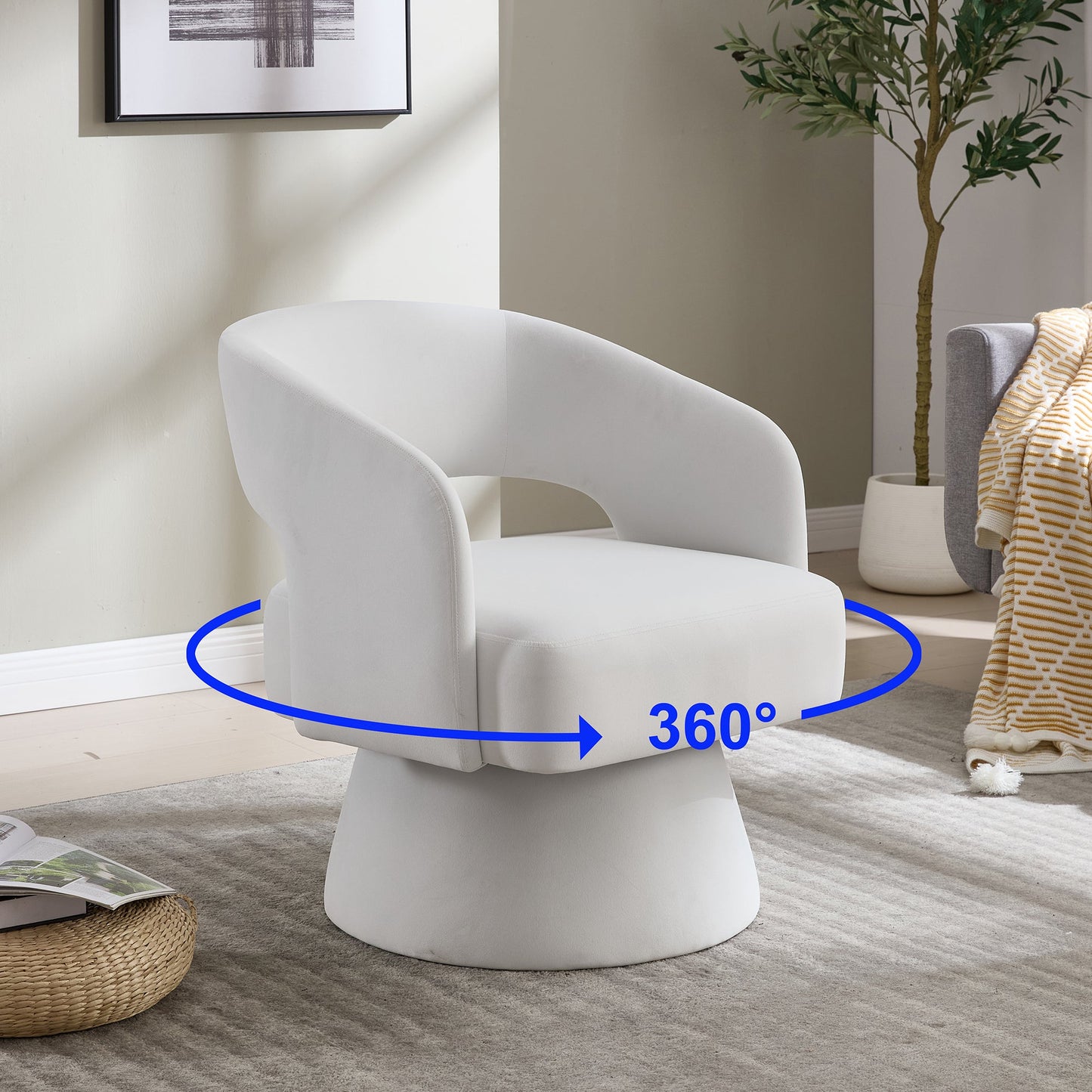 Velvet Swivel Barrel Chair with 360 - Degree Rotation, Beige Modern Accent Armchair for Living Room Bedroom Reception Space - 1st Choice Furniture Direct