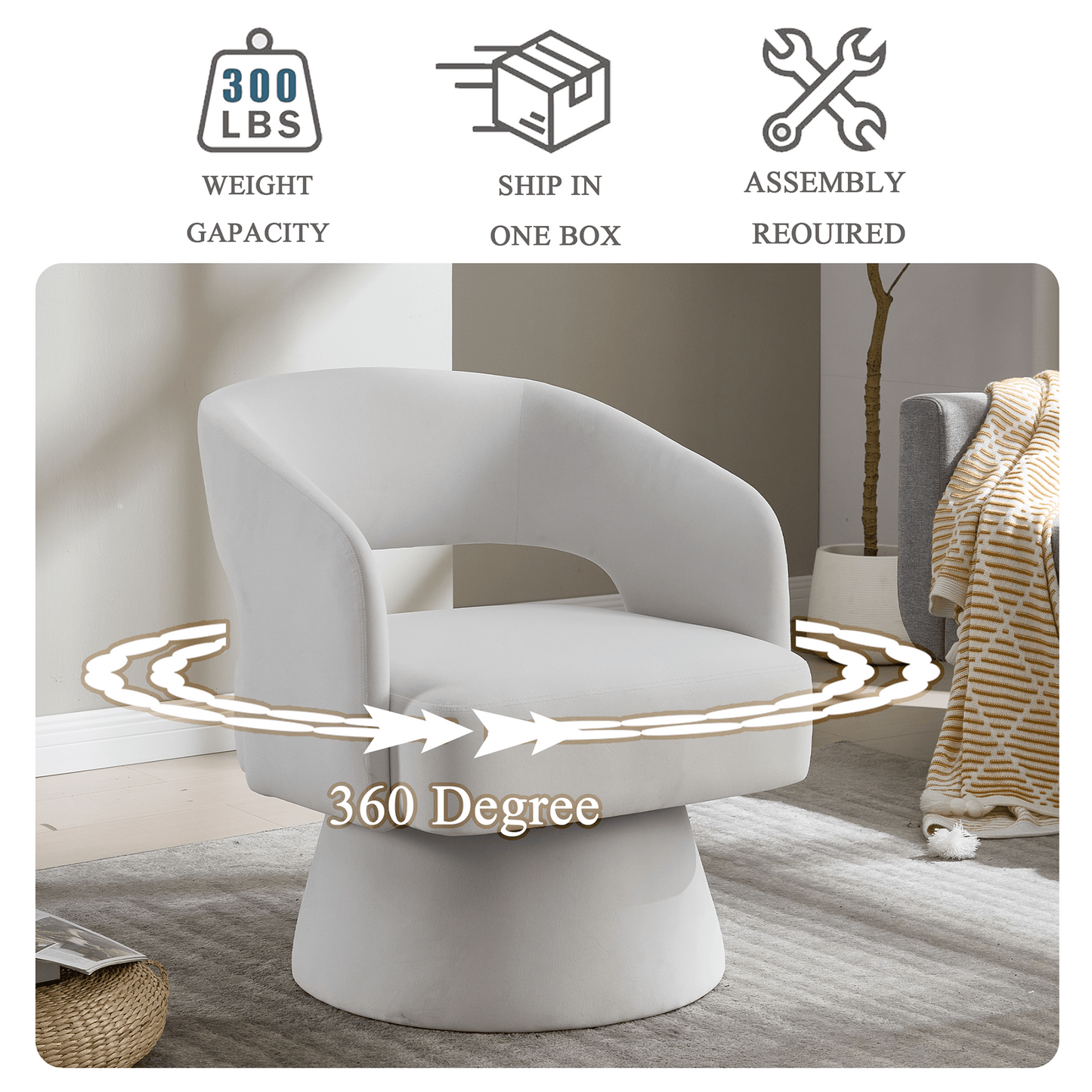 Velvet Swivel Barrel Chair with 360 - Degree Rotation, Beige Modern Accent Armchair for Living Room Bedroom Reception Space - 1st Choice Furniture Direct