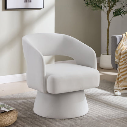 Velvet Swivel Barrel Chair with 360 - Degree Rotation, Beige Modern Accent Armchair for Living Room Bedroom Reception Space - 1st Choice Furniture Direct