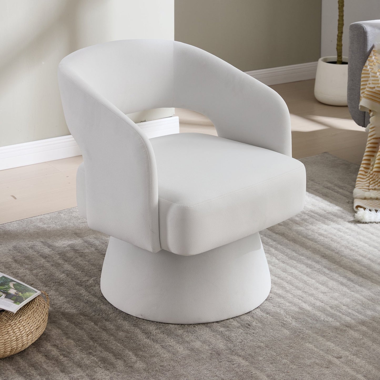 Velvet Swivel Barrel Chair with 360 - Degree Rotation, Beige Modern Accent Armchair for Living Room Bedroom Reception Space - 1st Choice Furniture Direct