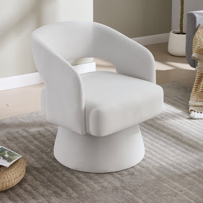 Velvet Swivel Barrel Chair with 360 - Degree Rotation, Beige Modern Accent Armchair for Living Room Bedroom Reception Space - 1st Choice Furniture Direct