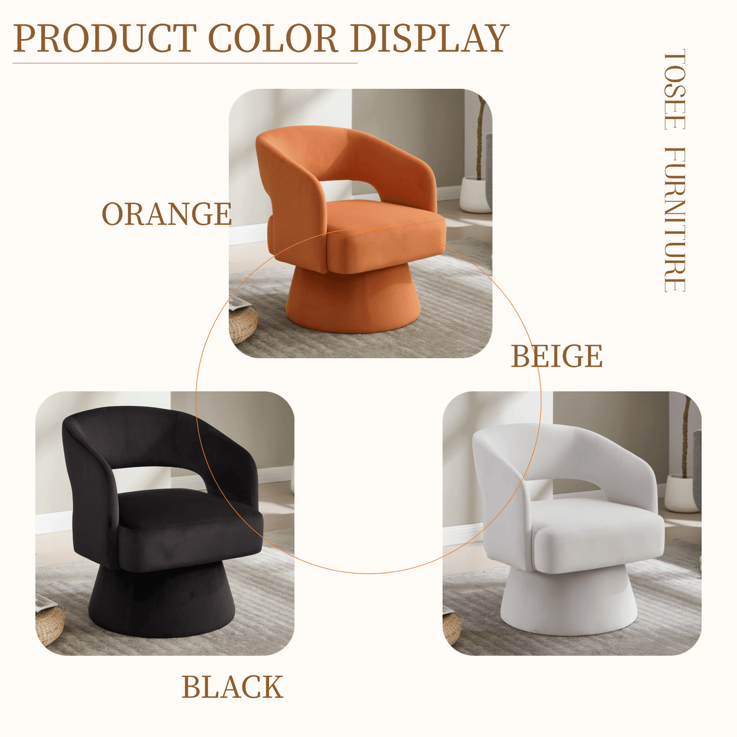 Velvet Swivel Barrel Chair with 360 - Degree Rotation, Beige Modern Accent Armchair for Living Room Bedroom Reception Space - 1st Choice Furniture Direct
