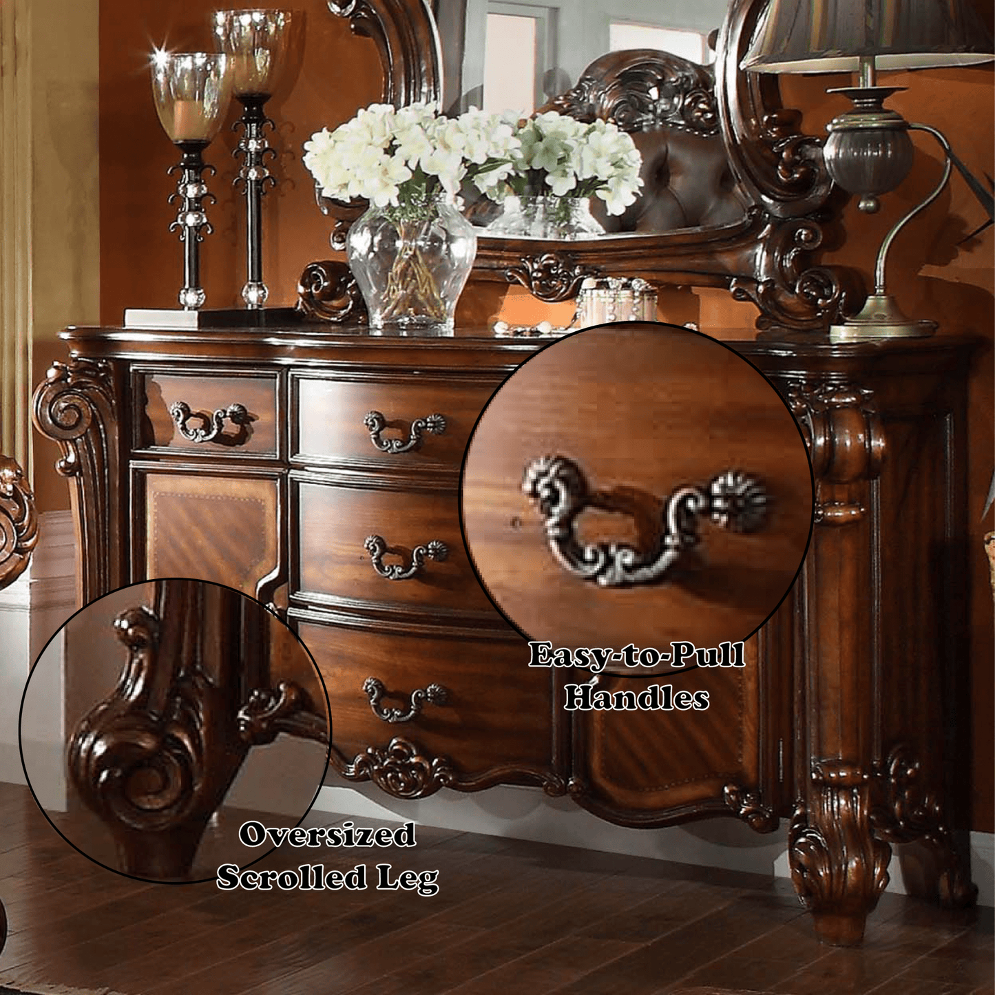 Vendome Cherry Finish Dresser - 1st Choice Furniture Direct