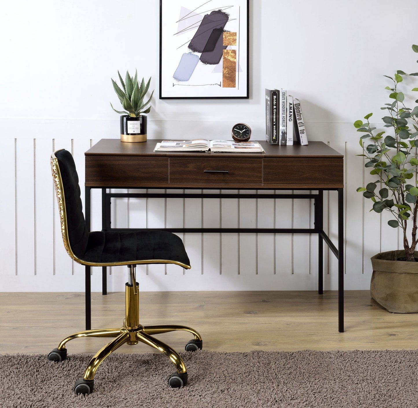 Verster Oak & Black Finish Writing Desk W/USB - 1st Choice Furniture Direct