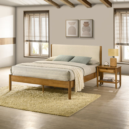 Vichy 2 - Piece Rubberwood Corduroy Bedroom Set, Platform Bed with Nightstand, Queen - 1st Choice Furniture Direct