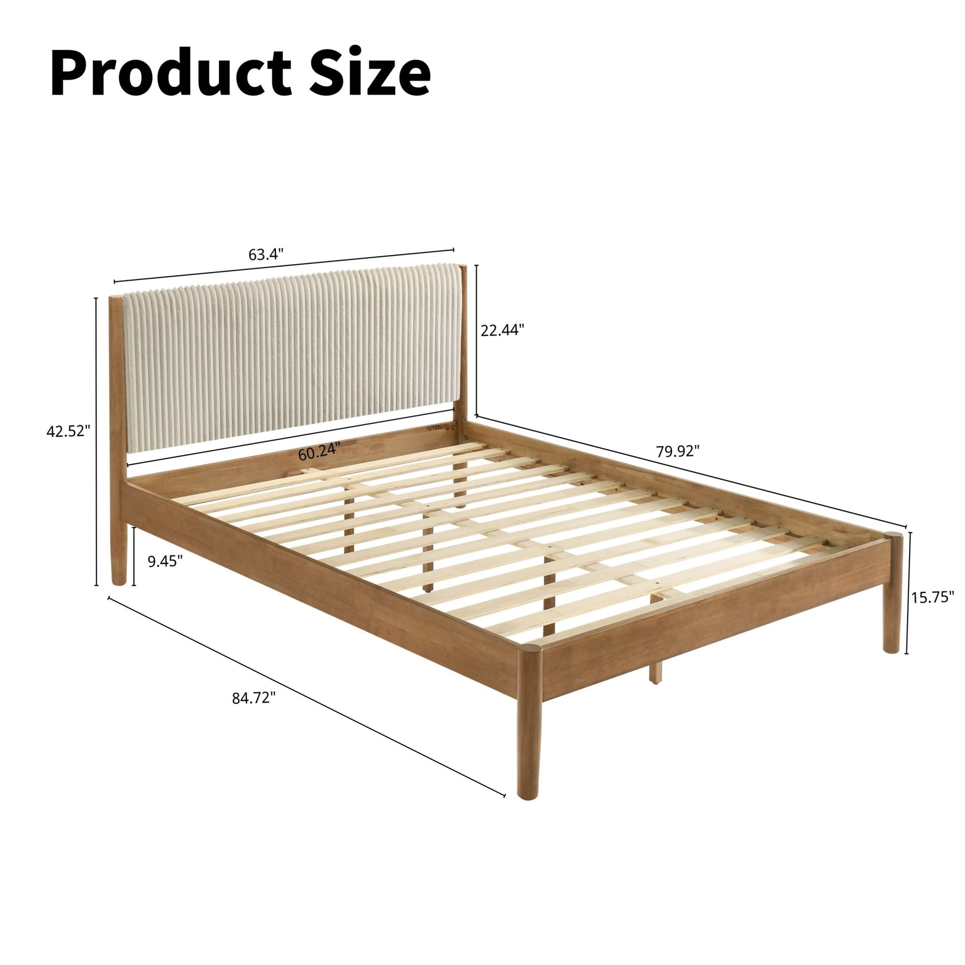 Vichy 2 - Piece Rubberwood Corduroy Bedroom Set, Platform Bed with Nightstand, Queen - 1st Choice Furniture Direct