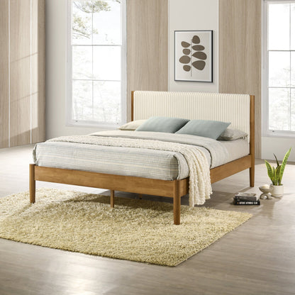 Vichy 2 - Piece Rubberwood Corduroy Bedroom Set, Platform Bed with Nightstand, Queen - 1st Choice Furniture Direct