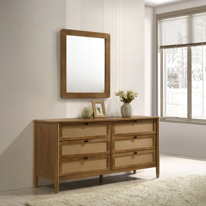 Vichy 6 - Piece Rubberwood Bedroom Set with Corduroy Upholstered Queen Bed, Dresser, Mirror, 2 Nightstands, and Chest - 1st Choice Furniture Direct
